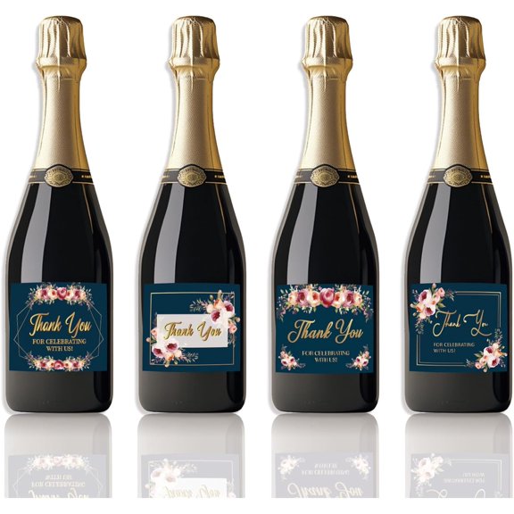 Wine Labels for Bottles 4 Styles Labels Mini Champagne Wine Bottle Labels Stickers Thank You Gift Labels for Bottles Floral Party Wine Bottle Labels Stickers Covers for Thanksgiving Party diy