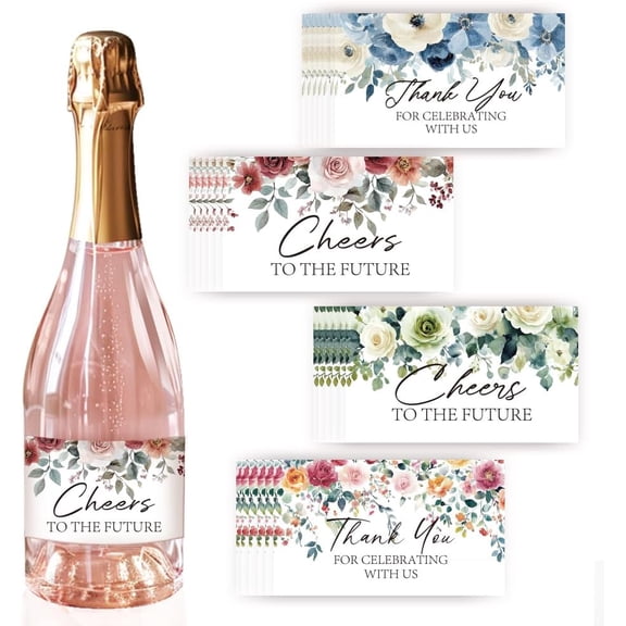 Wine Labels for Bottles Flower Wine Bottle Labels 40pcs 4 Styles 3.5x2 Inch Adhesive Wine Label Thank You Label Sticker Cheers Stickers for Wine Wedding Engagement Anniversary Christmas 1set DIY
