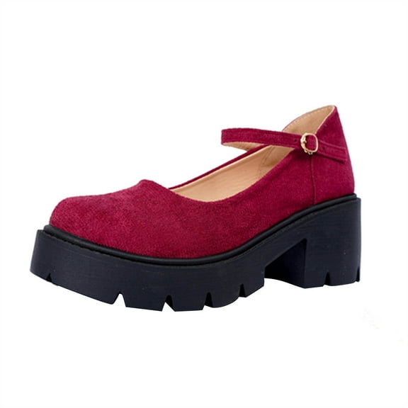 Wine Ladies Casual Loafers With Round Toe Design And Buckle Strap With Thick Sole For Easy Wear In Summer And Fall Seasons