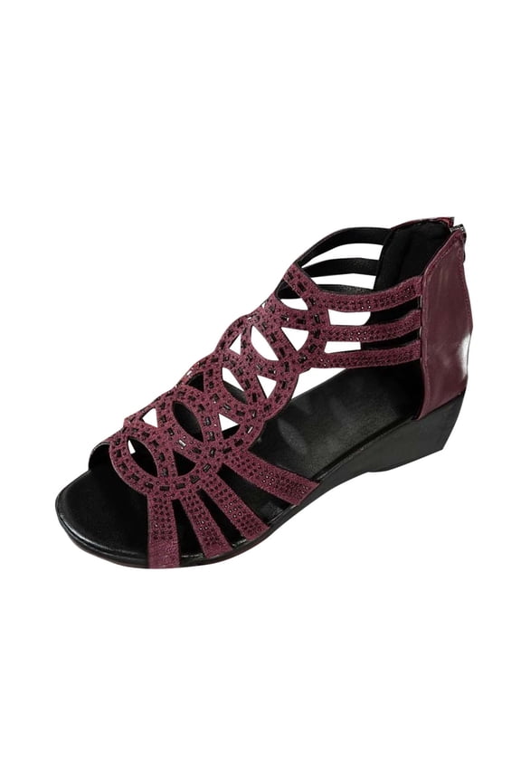 Wine Ladies Casual Versatile Fish Mouth Hollow Wedge Sandals Ideal For Spring Summer Season Parties And Style