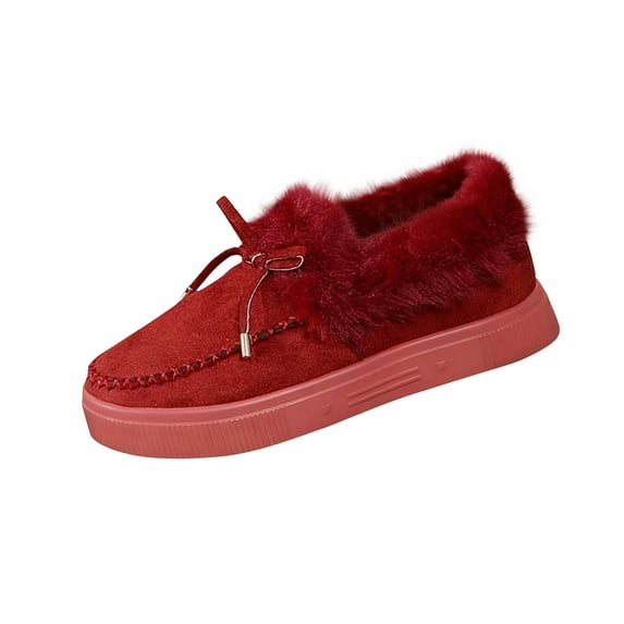 Wine Ladies Casual Winter Snow Boots Fleece Lined Round Toe Thick Sole For Active Women