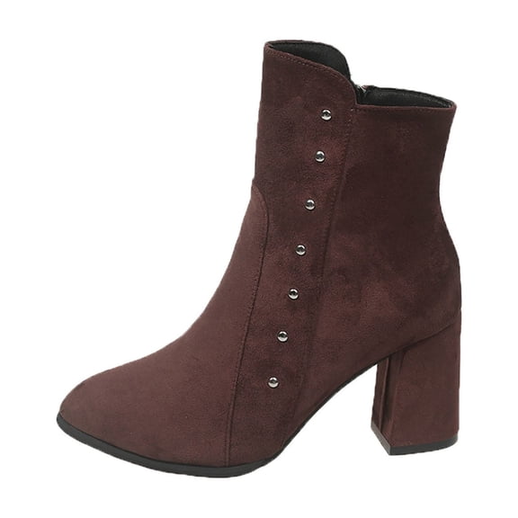 Wine Ladies' Chunky Heel Ankle Boots With Pointed Toe Suede For Fall And Cold Days