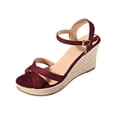 thumbnail image 1 of Wine Ladies' Comfortable One-Strap Wedge Sandals Open Toe Round Toe Cushioned, 1 of 9