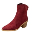 thumbnail image 1 of Wine Ladies Fashion Boots With Square Toe Detail Thick Heel Upper For Comfort And Height Boost Suitable For Fall Winter, 1 of 6