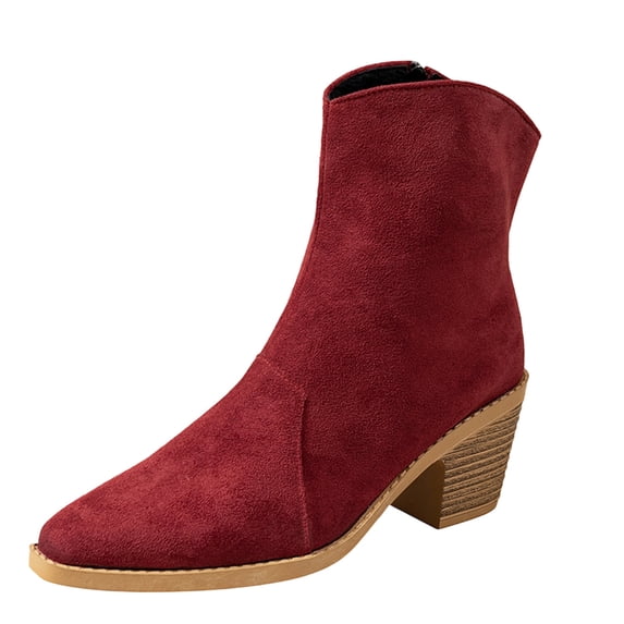 Wine Ladies Fashion Boots With Square Toe Detail Thick Heel Upper For Comfort And Height Boost Suitable For Fall Winter