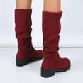 thumbnail image 1 of Wine Ladies Mid Calf Boots Chunky Heel Pleated Bootlegs Soft Suede Thick Anti Slip Textured Sole Fall Winter Casual Light Wear Size 38, 1 of 4