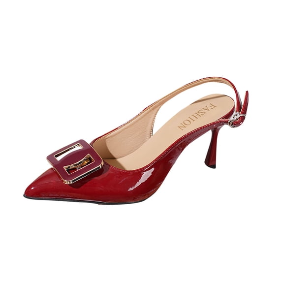 Wine Ladies Sandals Square Buckle Back Open Heel Pointed Toe Summer Casual Comfortable Leisure Outdoor Wear For Work And Events Size 38