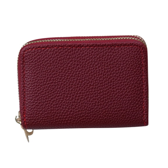 Wine Ladies Short Wallet Double Zipper Accordion Style Made From Durable Pu Material Functional And Stylish For Daily Carry