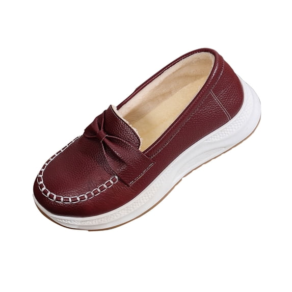 Wine Ladies Winter Thick Soled Plus Velvet Warm Shoes Bow Wedge Heels For Walking Comfort