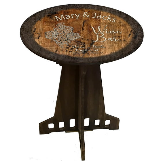 Wine & Laugh Wine Gift Farmhouse Rustic Round Whiskey Barrel End Table