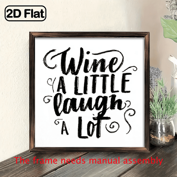 Wine A Little, Laugh A Lot - 8x8 Inch Rustic Wooden Decorative Frame with Handwritten Style Sign, Perfect for Home, Bedroom, Bathroom, or Desk Decor, Ideal Housewarming Gift, Home Wall Decor Rustic