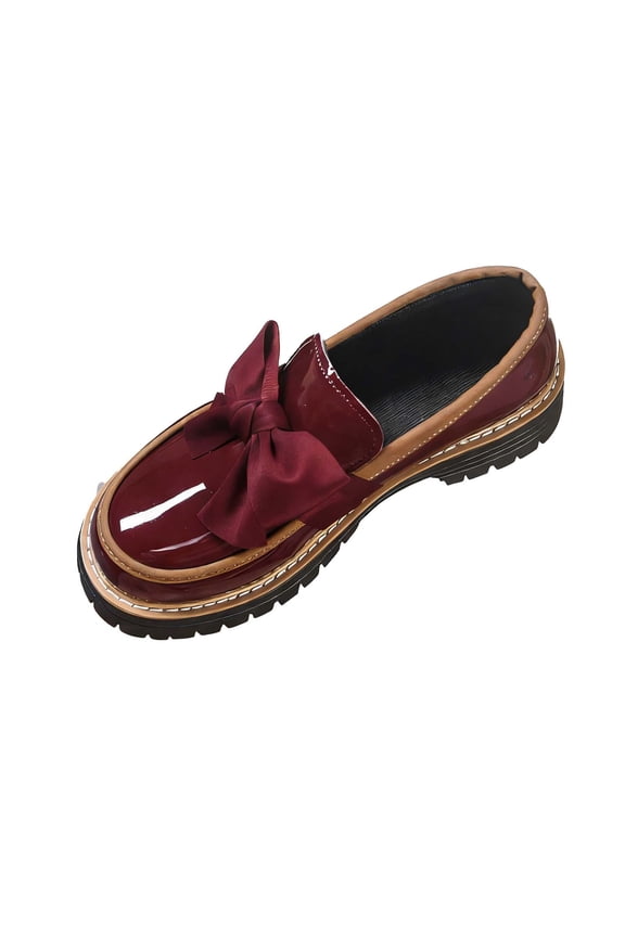 Wine Loafers For Ladies Bow Thick Sole Comfortable Design For Spring Summer Outdoor Leisure Wear Versatile For Casual And Everyday Activities Size 39