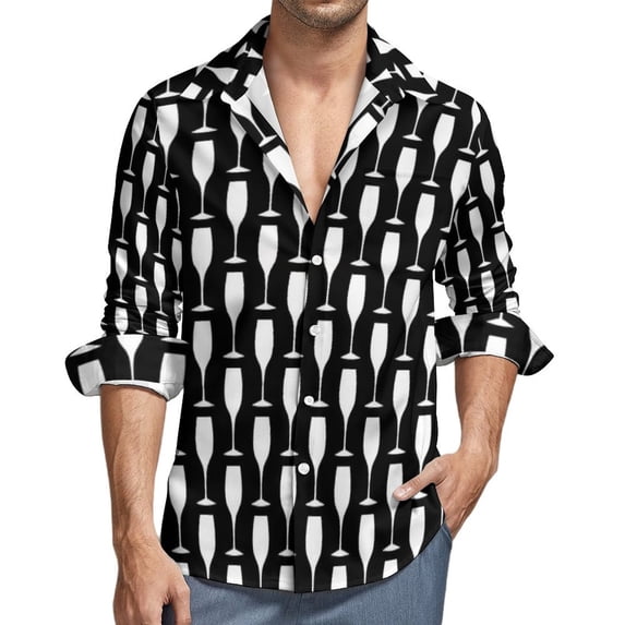 Wine Lover Casual Shirts Men Red Wine Pattern Shirt Long Sleeve Vintage Harajuku Blouses Spring Design Top 3XL 4XL