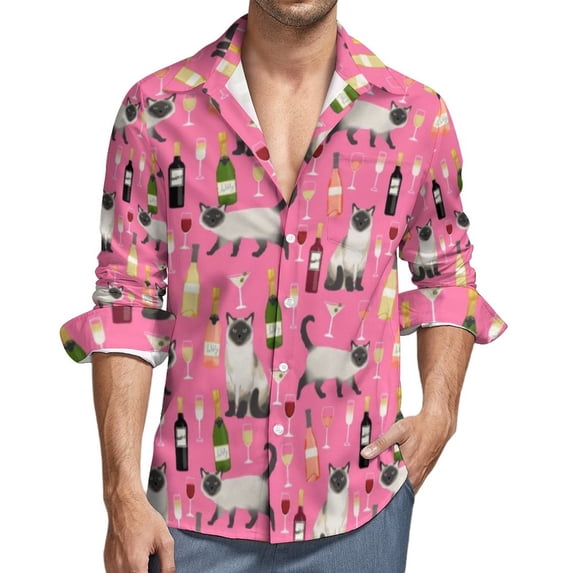 Wine Lover Casual Shirts Men Red Wine Pattern Shirt Long Sleeve Vintage Harajuku Blouses Spring Design Top 3XL 4XL