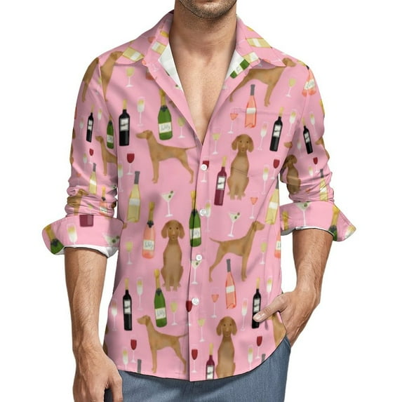Wine Lover Casual Shirts Men Red Wine Pattern Shirt Long Sleeve Vintage Harajuku Blouses Spring Design Top 3XL 4XL