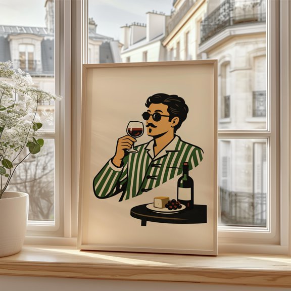 Wine Lover Poster Man With Wine Glass Retro Wine Poster , Poster Print Only