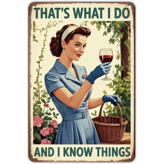 Wine Lover Tin Sign Vintage Retro Lady With Wine Metal Wall Decor 8 x 12 Inch for Garden Bar Porch Garage Home Bedroom Kitchen, Easy to Hang