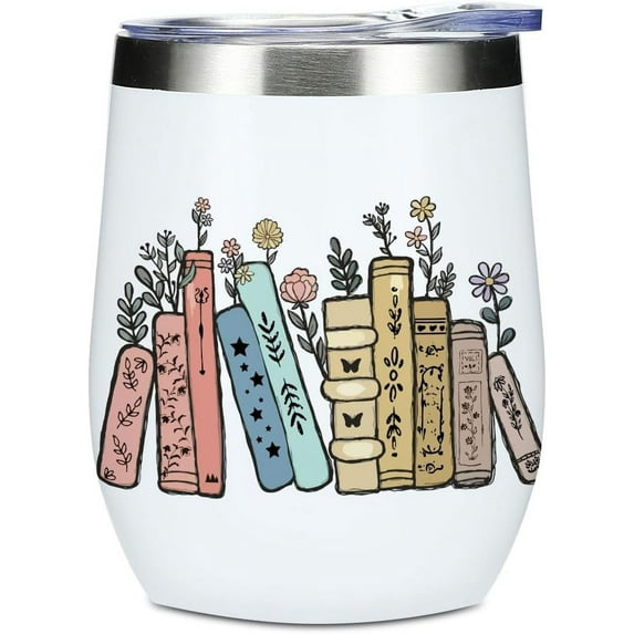 Wine Lovers' 12oz Tumbler Bookish Librarian Gift Vacuum Insulated Stainless Steel Thermos Perfect for Book Club, Book Lovers, and Literary Enthusiasts