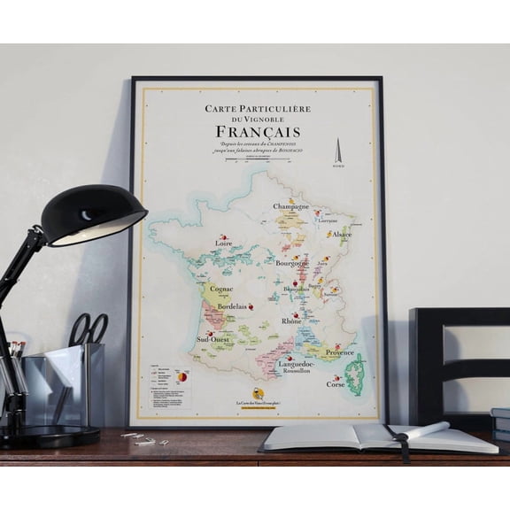Wine Map France Poster, Unframed Paper Poster 8x10in