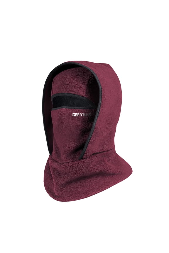 Wine Men'S Cold Weather Balaclava Integrated Hood Sports Ski Head Mask Neck Warmer Windproof Thermal Face Cover Scarf In Wine Red Color