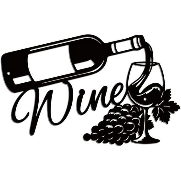 Wine Metal Wall Art Decor Retro Wine Modern Kitchen Art Wall Decor Glasses Bottle Grape Silhouette Sculpture Wall Hanging Ornament for Dining Bar Home Kitchen Restaurant Cafe Decor for DIY