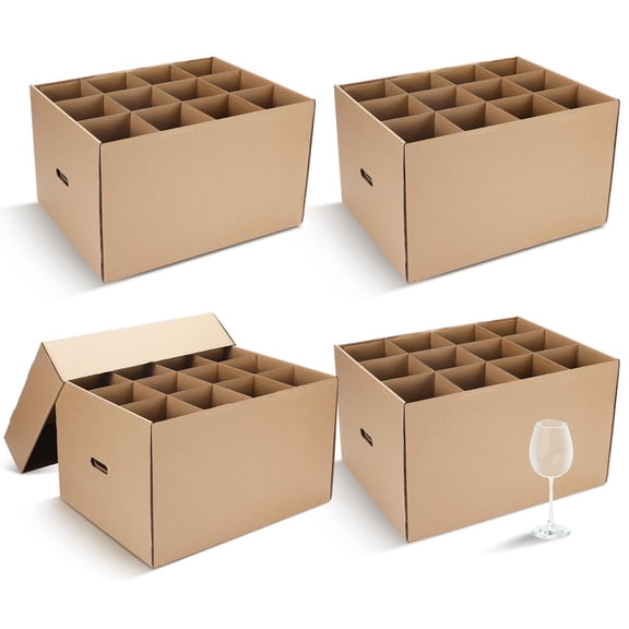 Wine Moving Boxes Brown 20 x 15 x 12 Inches 4 Pack For Dish Glassware Storage