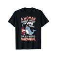 thumbnail image 1 of Wine Narwhal Graphic Tee Cotton Top, Fashion and Comfortable Casual Short Sleeve Round Neck Shirt Black S-5XL, 1 of 5