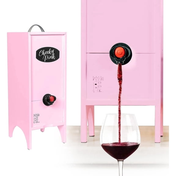 Wine Nook Decorative Box Wine Dispenser Cocktail Beverage Dispenser Wine Storage Holder for Kitchen Bar Countertop, Wine Carrier and Wine Party, Pink, 3 Liters, Chalk Included