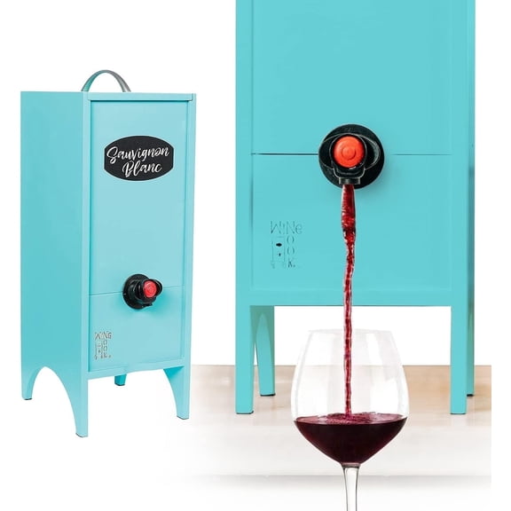 Wine Nook Decorative Box Wine Dispenser Cocktail Beverage Dispenser Wine Storage Holder for Kitchen Bar Countertop, Wine Carrier and Wine Party, Turquoise, 3 Liters, Chalk Included