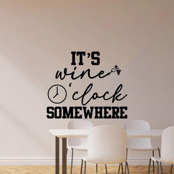 Wine O'Clock Quotes Wine Quote Wine Bottle Drinking Glass Wall Decals for Dining Room Home House Winery Restaurant Kitchen Bar Wine Cellar Decor Stickers Wall Art Vinyl Decoration Size (40x24 inch)
