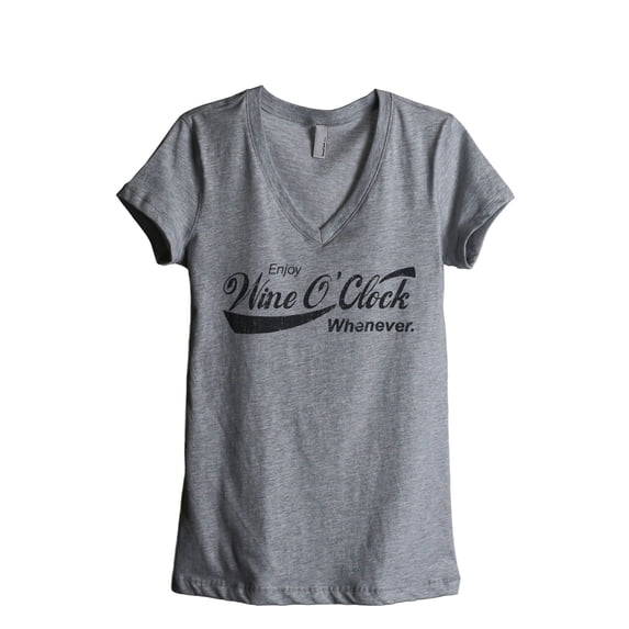 Wine O'Clock Women's Fashion Relaxed V-Neck T-Shirt Tee Heather Grey Large