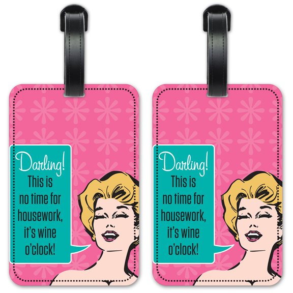 Wine O'clock - Luggage ID Tags / Suitcase Identification Cards - Set of 2