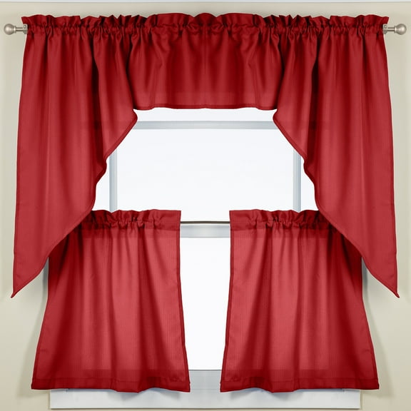 Wine Opaque Solid Ribcord Kitchen Curtains Choice of Tier Valance or Swag