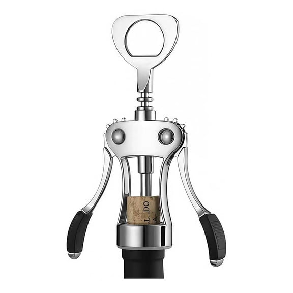Wine Opener, Premium Zinc Alloy Wing Corkscrew, Multifunctional Bottle Opener with Ergonomic Non Slip Handle, Heavy Duty Silver Cork Remover for Home Bar Kitchen