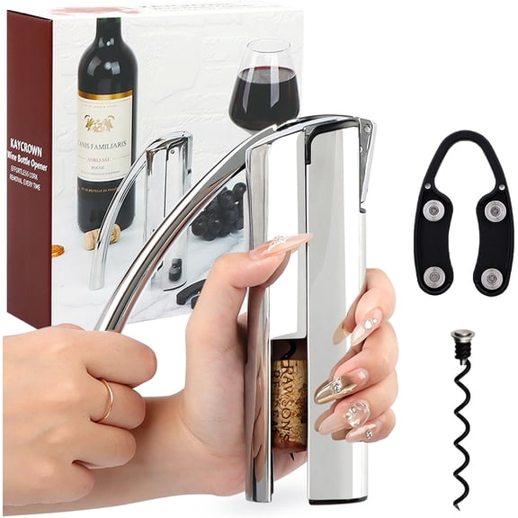 Wine Opener, Stainless Steel Vertical Lever Corkscrew with Foil Cutter, Extra Spiral and Premium Gift Box, Wine Bottle Opener, Manual Wine Opener for Wine Tasting, Sommelier, Bartenders