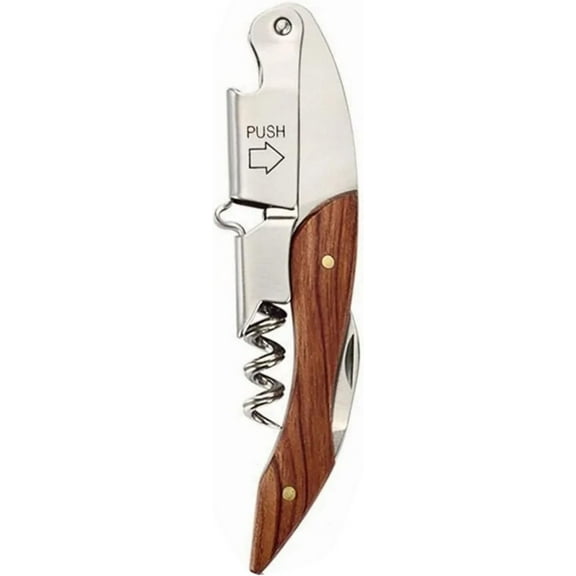 Wine Opener, Stainless Steel and Wood Bottle Opener Poratable Corkscrew with a Knife for Servers Bartenders and Home Use