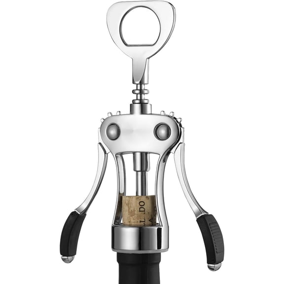 Wine Opener, Zinc Alloy Wing Corkscrew with Multifunctional Bottle Opener, Sharp Corkscrew with Ergonomic Non-Slip Wing Handle, Silver