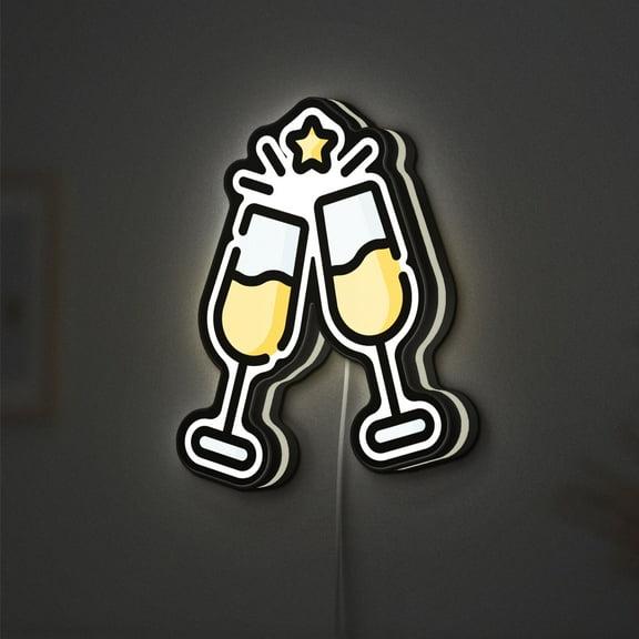 Wine Party 3D Novelty Light Box, Lighted Bar Decor for Pub Counters, Man Caves, and Lounge Spaces (Width 8 inch, 20cm)