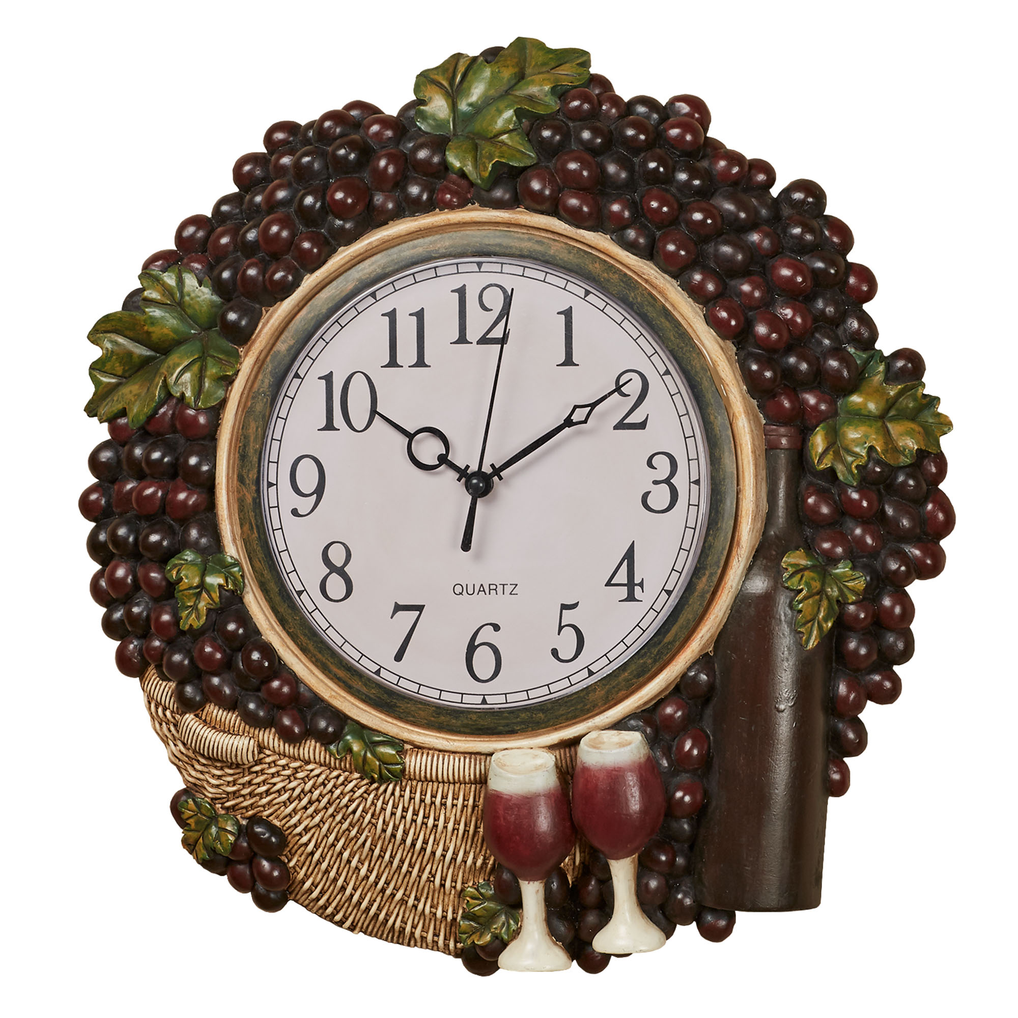 Wine Picnic Vineyard Grapes Kitchen Dining Wall Clock Multi Earth 13.5"Wx2"Dx14.5"H