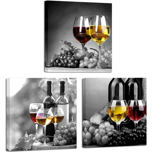 Wine Pictures Wall Art - Home Bar Wall Decor Black and White Wine Glasses Dining Room Canvas Wall Art Framed 12"X12"X3