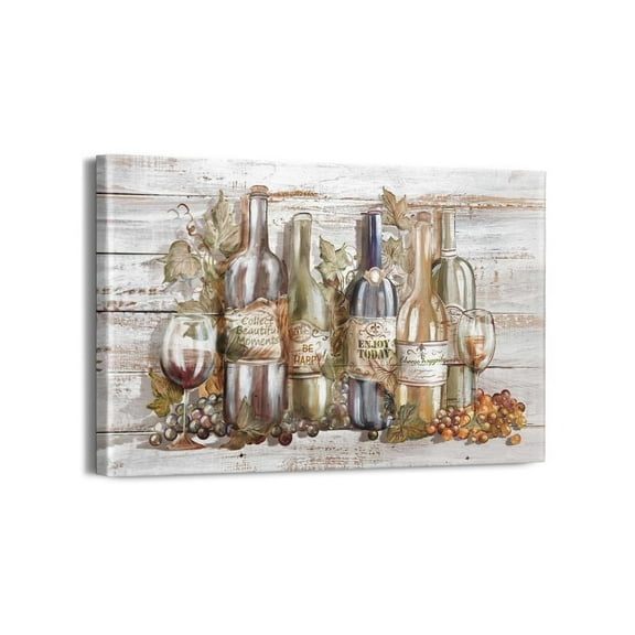 Wine Pictures Wall Decor Kitchen Canvas Wall Art Neutral Brown Wine Bottles Art for Dining Room Living Room Rustic Farmhouse Wall Decorations Retro Pictures Thanksgiving Gift 18"x12"