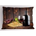 thumbnail image 1 of Wine Pillow Sham Red Wine Cabernet Bottle and Glass Cheese and Grapes on Wood Planks Print, Decorative Standard King Size Printed Pillowcase, 36 X 20 Inches, Brown Burgundy Cream, by Ambesonne, 1 of 2