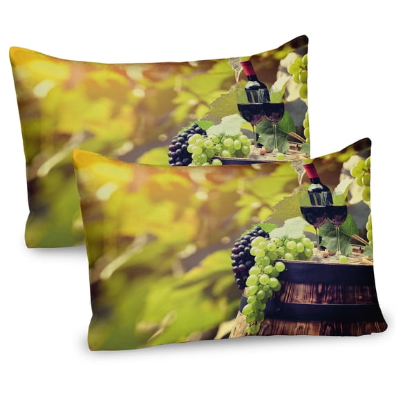 Wine Pillow Sham Set of 2, Agriculture Country Theme Natural Landscape Product Alcoholic Drink Fruit, Quality Microfiber Bedding Item for All Seasons, 26" x 20", Pale Green Black Brown, by Ambesonne