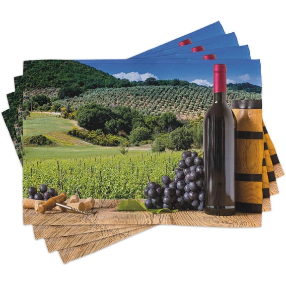 Wine Place Mats Set of 4, Idyllic Tuscany Country Landscape Agriculture Harvest Grape Plantation, Washable Fabric Placemats for Dining Room Kitchen Table Decor, Black Green Pale Brown