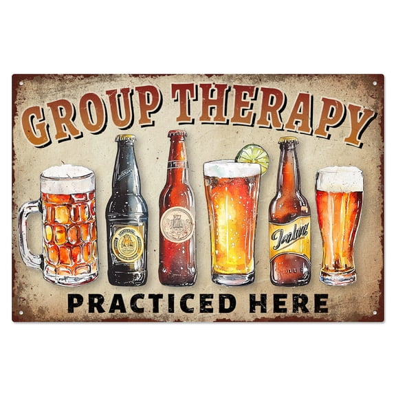 Wine Pub Beer Vintage Metal Tin Sign Group Therapy Practiced Here Retro Metal Poster Sign Funny Painting Home Wall Art Poster Plaques for Bar Kitchen