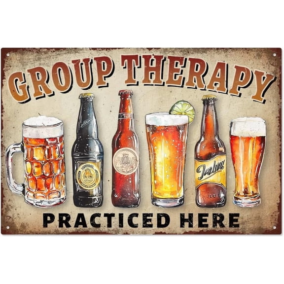 Wine Pub Beer Vintage Metal Tin Sign Group Therapy Practiced Here Retro Metal Poster Sign Funny Painting Home Wall Art Poster Plaques for Bar Kitchen Pub Club Kitchen Cafe 7.8x11.8 Inch Colorful DIY