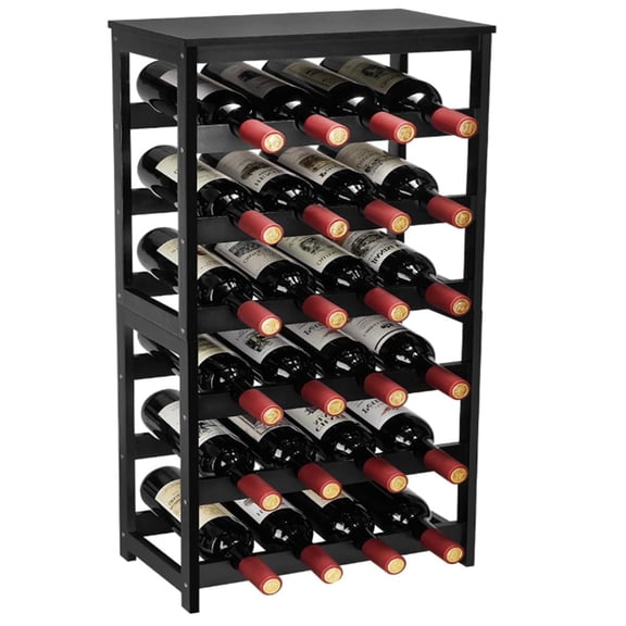 Wine Rack 24-Botttle Freestanding Floor, 6-Tier Wine Rack Shelf with Table Top, Bamboo Display Wine Storage Shelves Kitchen Bar Dining Room Living Room, Black