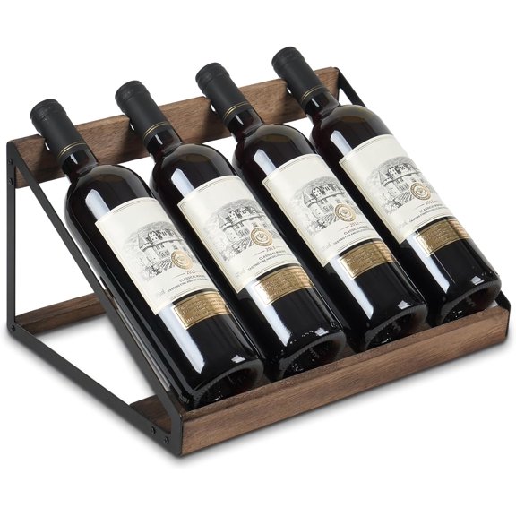 Wine Rack 4 Bottle Storage Countertop, Wooden Holder Shelf Organizer for Kitchen, Table Top, Cabinet, Pantry, Home, Room Decor, Bar, Basement