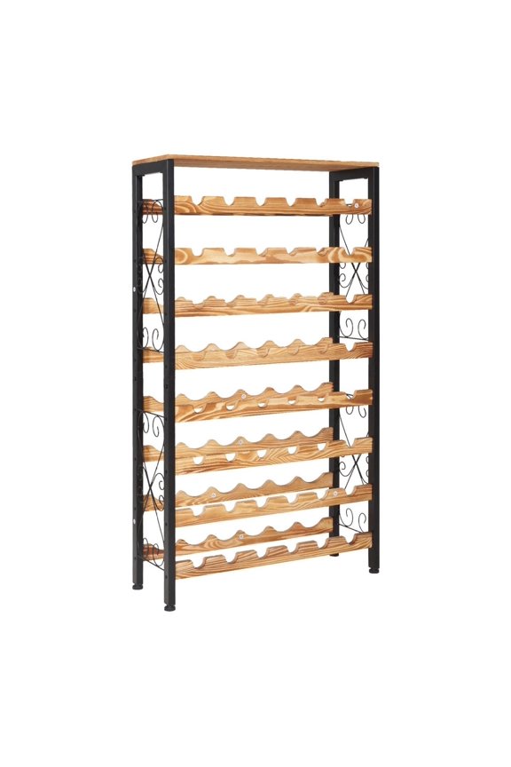 Wine Rack 8 Tier - Freestanding Wine Bottle Holder - Wood Table Top - Kitchen Bar Storage - Black
