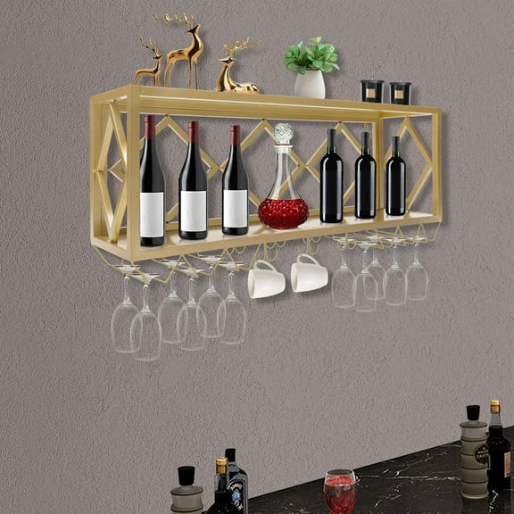Wine Rack Bar Unit Floating Shelves Wall-Mounted Inverted Wine Bottle Holder Hanging
